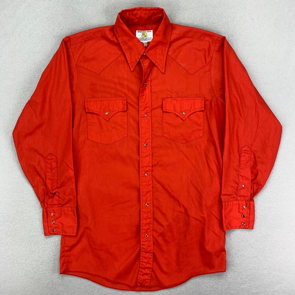 VTG 70s Dickson-Jenkins Snap Shirt Mens Large Red Long Sleeve Western Cowboy